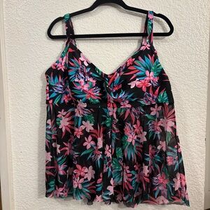 Croft & Barrow Tropical Floral Tankini Swim Top Women’s Plus Size 2X Black Pink